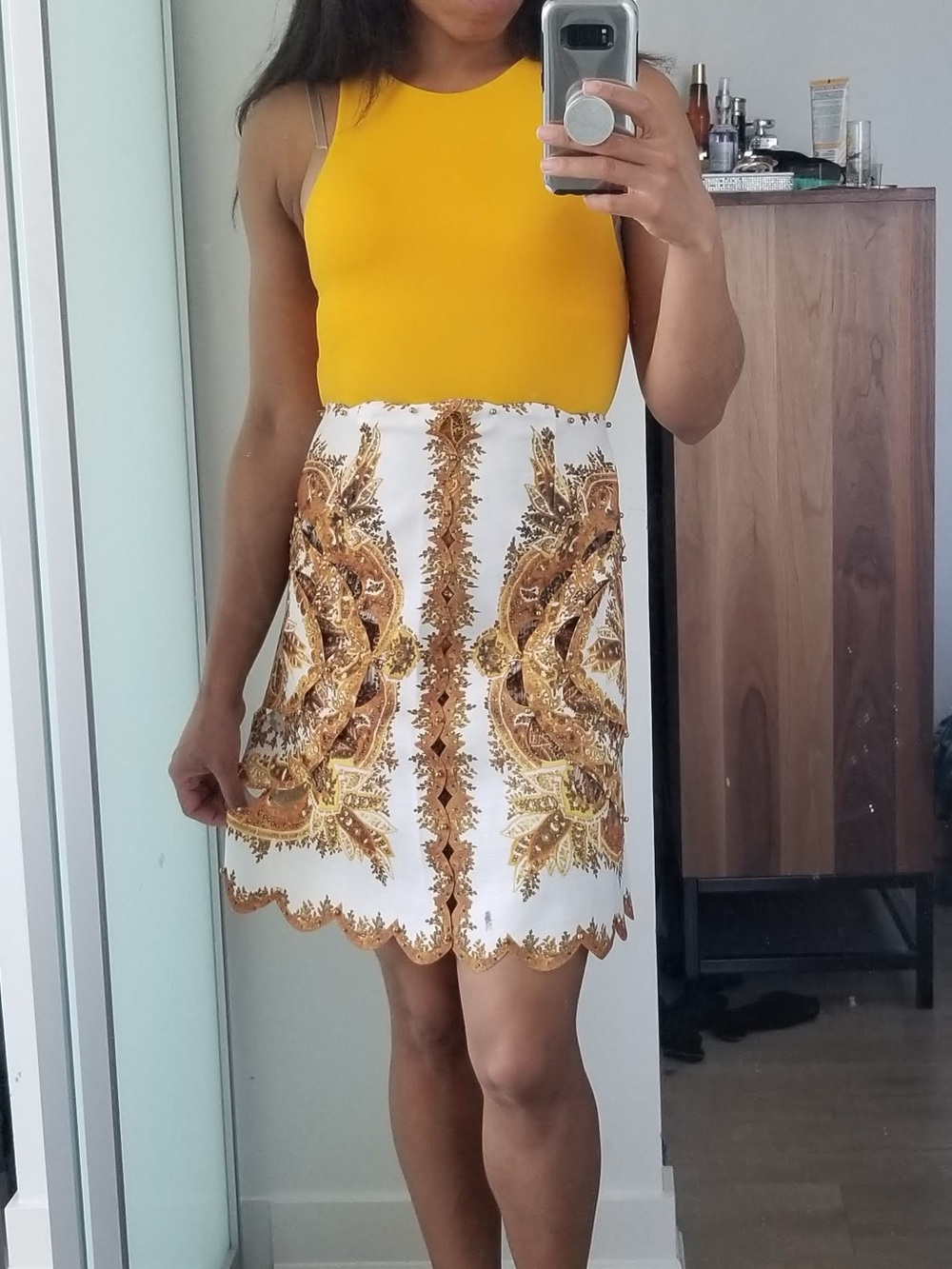 Zimmerman inspired Yellow and White Embroidered A-Line Mini Skirt